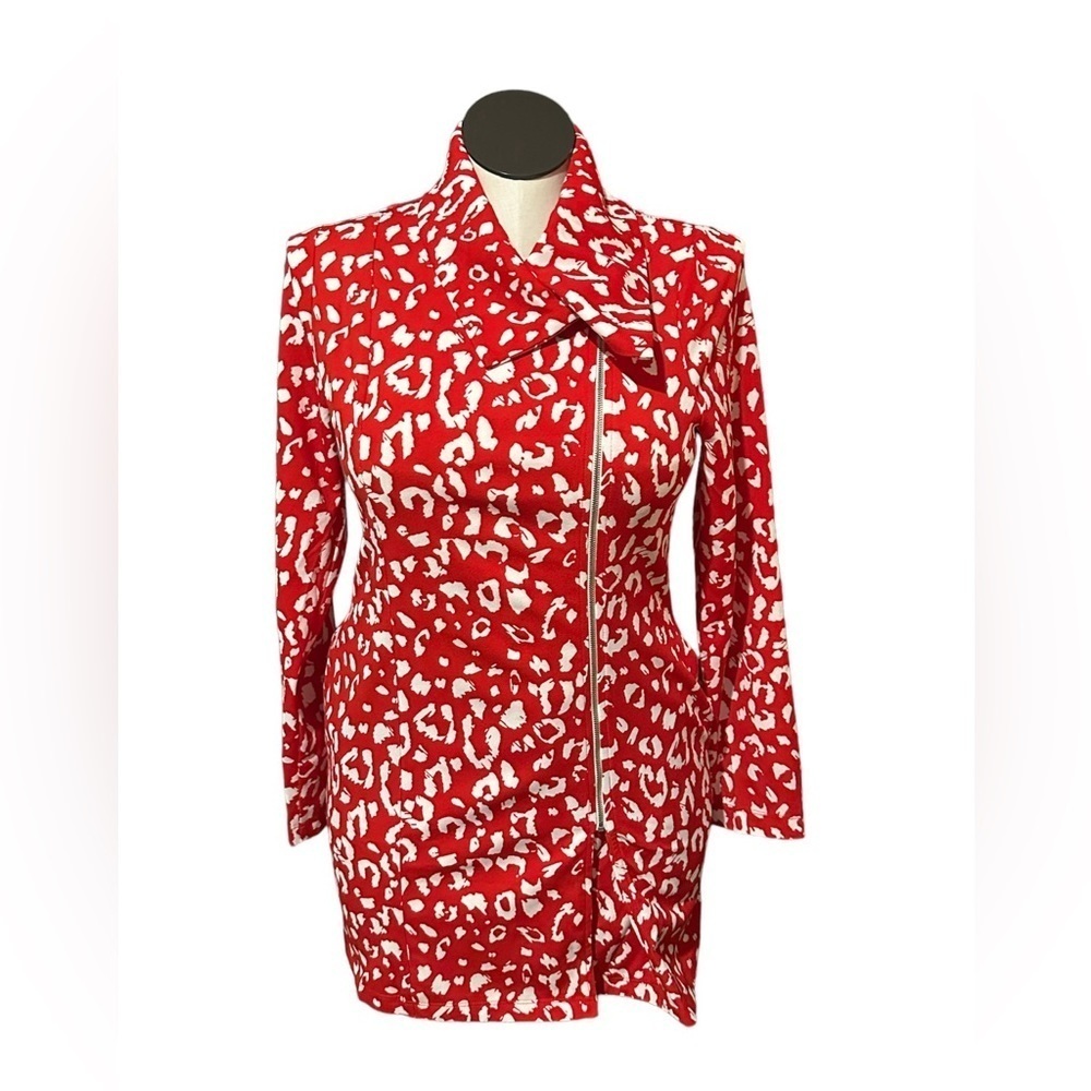 ANDREE BY UNIT red and white zipper jacket lightweight animal printt